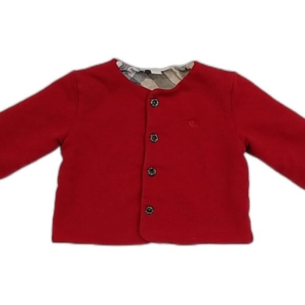 Burberry Baby Red and Check Button-up Long Sleeve Top - 18 months